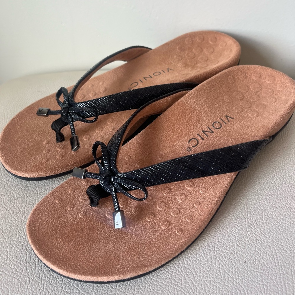 Vionic Bella Toe Post Black Leather Comfortable S… - image 4